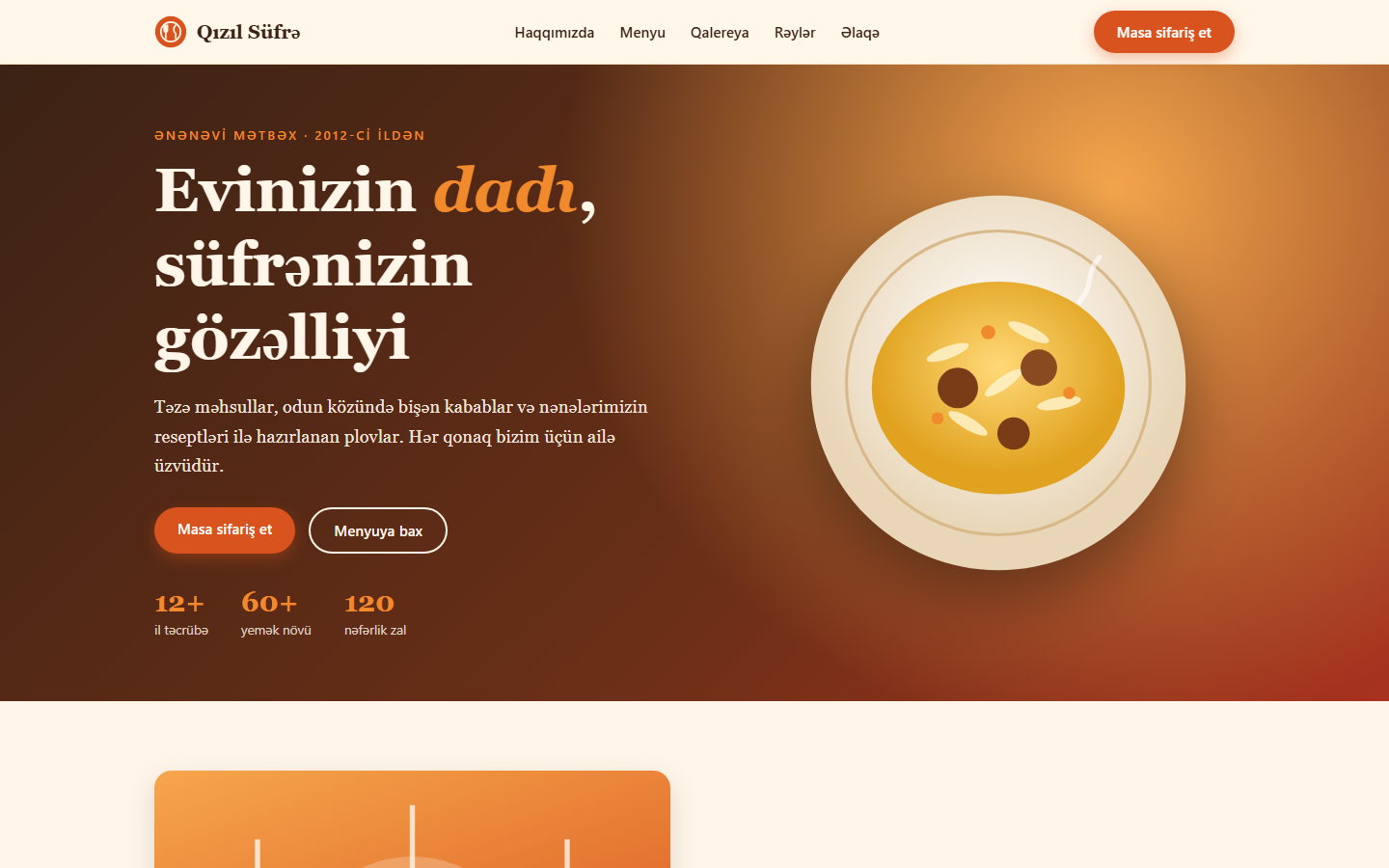 Restoran üçün hazırlanmış veb sayt nümunəsi